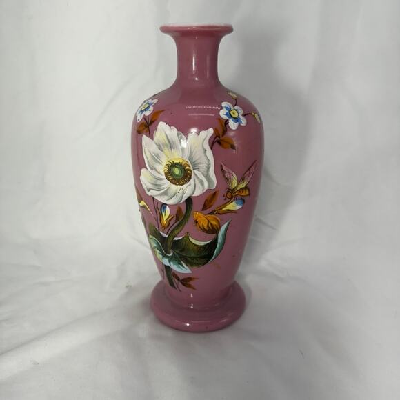 Antique Bristol pink opaline glass vase